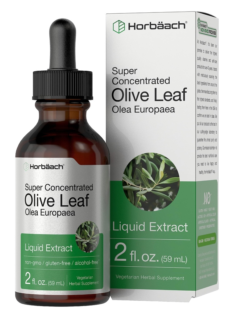 Ekstrakt Horbäach Olive Leaf Liquid 124; 2 fl oz 124; Super Siła 124; Alkohol wolny, Wegetarianin, Non-GMO, Gluten wolny