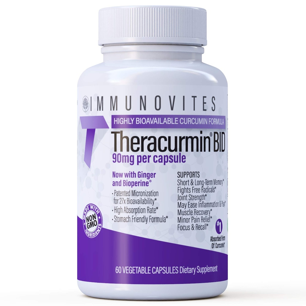 IMMUNOVITES Theracurmin BID 300mg (Nano Curcumin 90mg per Cap.) [[600mg na jedną porcję]] - Teraz w / Ginger & Bioperine (60ct Bottle)