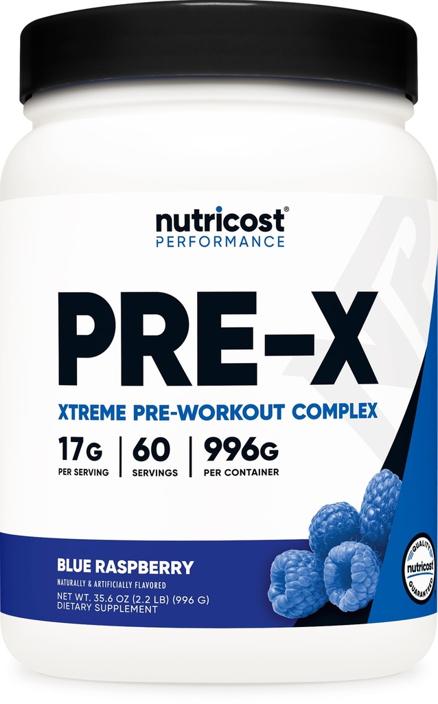 Nutricost Pre- X Xtreme Pre- Workout Complex Powder, Blue Malina, 60 Służenie, Wegetarianin, Non-GMO i Gluten Free