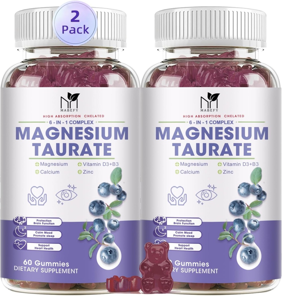 2 Pack Magnezu Suplement - Magnezu Taurate Magnezu Gummies glicynian z Magnezu Aspartate, Malate, Chewable Magnezu Complex for Sleep, Mięśnie, i Heart Health Support