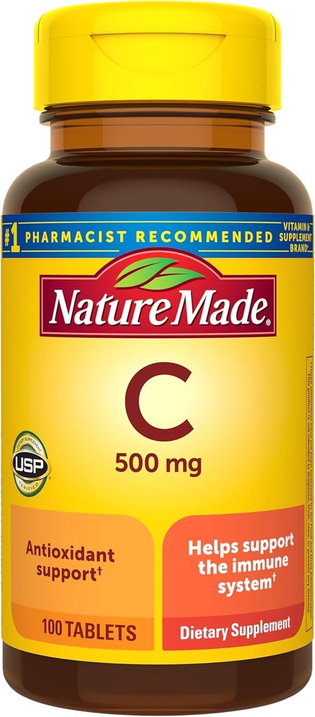 Nature Made Witamina C 500 mg Kapulety, 100 Hrabia, dla immunologicznego wsparcia, Gluten Free