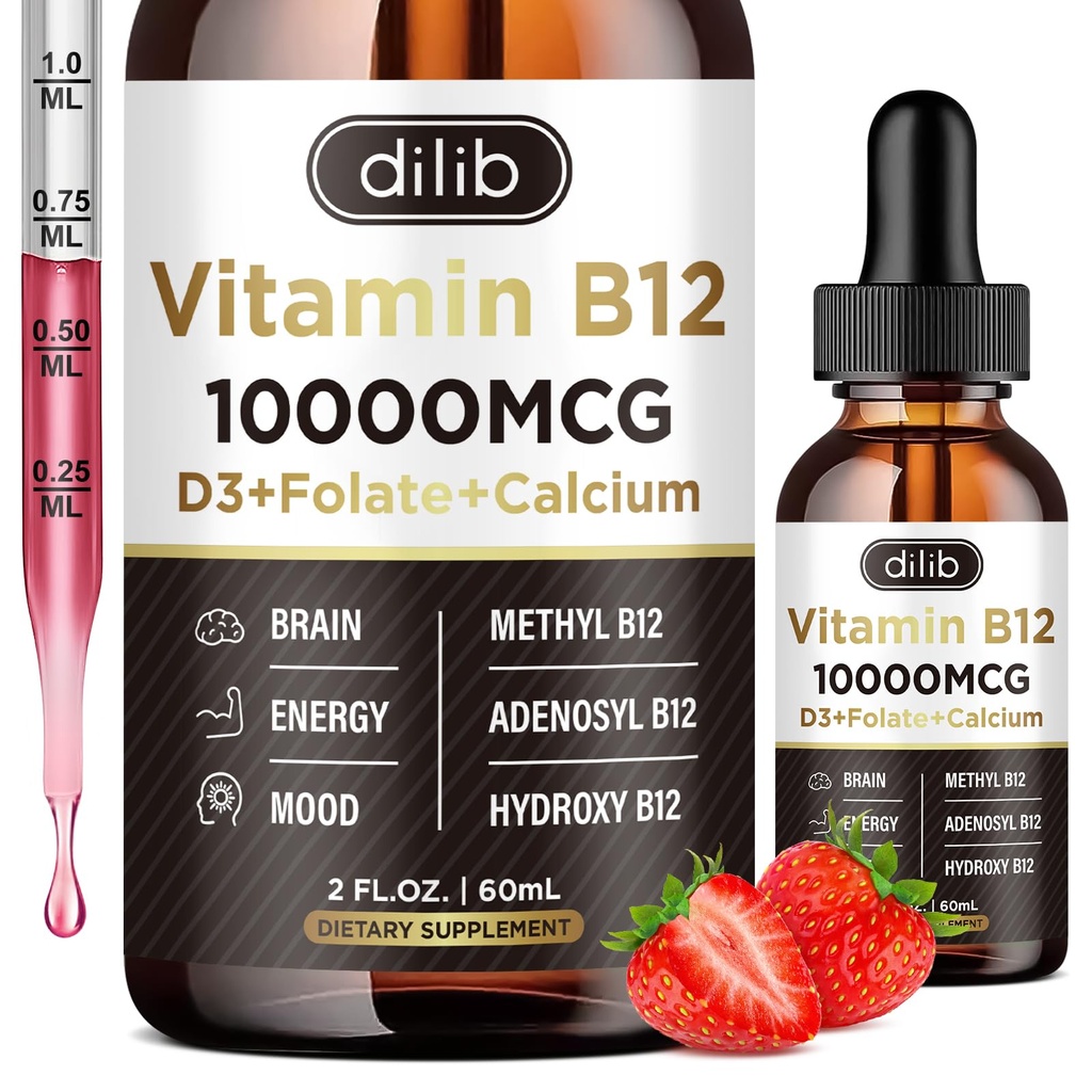 Witamina B12 Krople płynne Podjęzykowe 10000 µg, Triple B- 12 Complex Supplement, Mieszanka metylo- i metylodobalaminowa dla kobiet i mężczyzn, Booster nastrojów i energii, Metylowany B 12 dla Metabolizm i Wsparcie dla Zdrowia