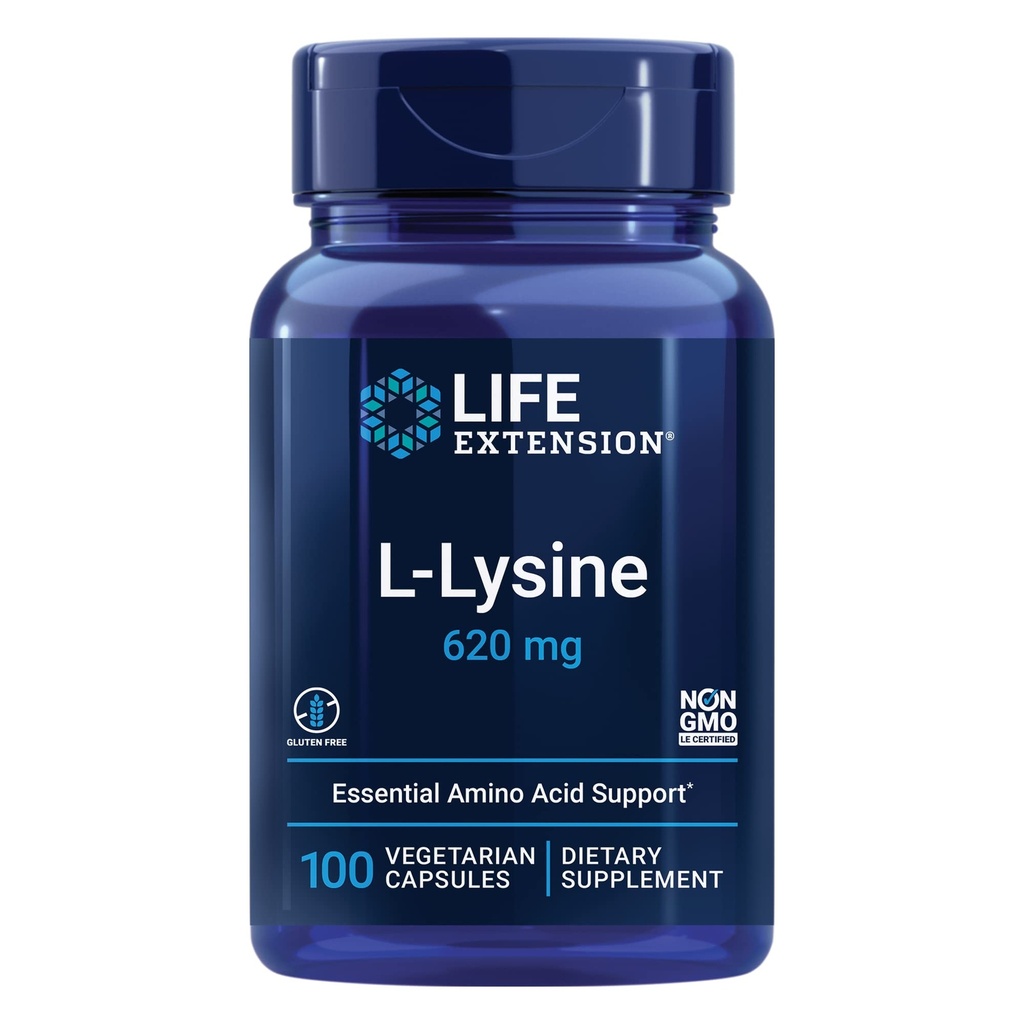 Life Extension NAC 600mg Antioksydant Immune Support & L- Lysine 620mg for Healthy Stress Response 100 Capsules Bundle