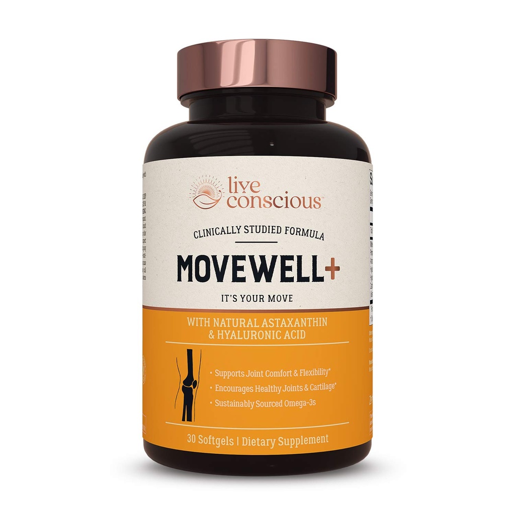 Live Conscious Joint Health Supplement - olej z kryla antarktycznego MoveWell Plus, naturalna astaksantyna i kwas hialuronowy 124; wystepuje glukozamina