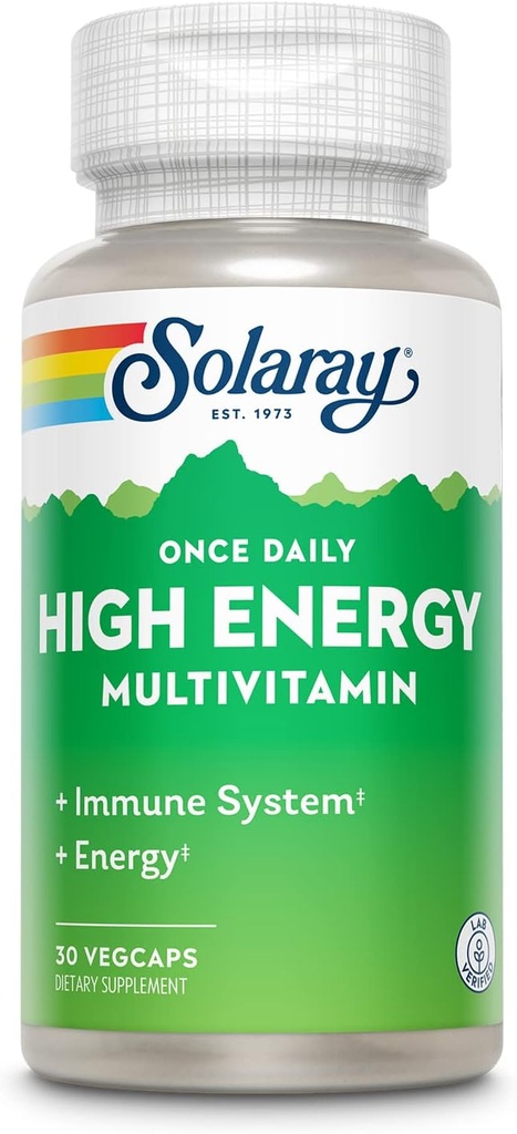 SOLARAY Raz dziennie wysokiej energii Multiwitamina dla kobiet i mężczyzn - Suplementy energii - Wsparcie immunologiczne w / Witamina C, A, D i E, Kompleks witaminy B, Minerały śladowe, 60- dniowa gwarancja, 30 Serv, 30 VegCaps