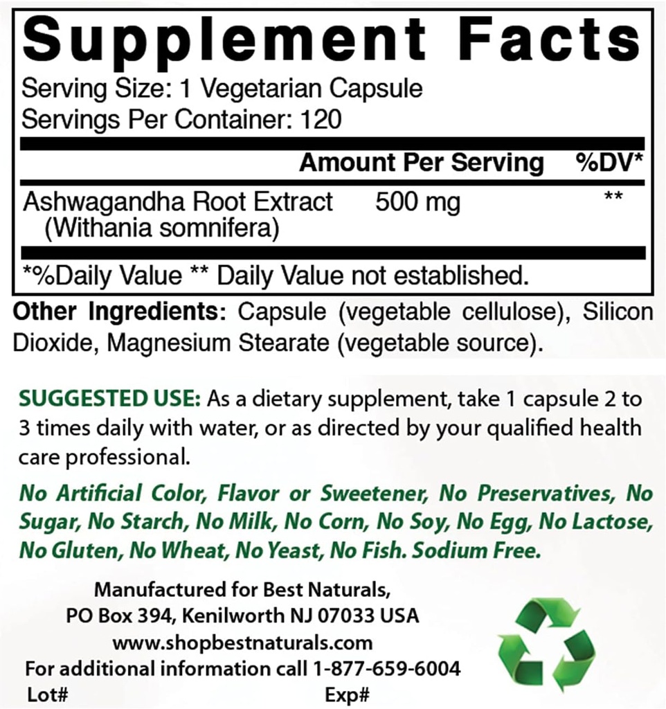 Najlepszy Naturals Ashwagandha Extract 500 Mg & Cynk Glukonian 50mg