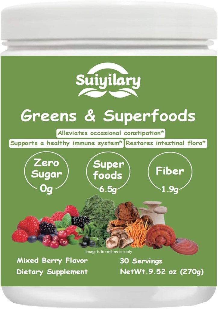Zieloni Superfoods Proszek dla zdrowia trawiennego, Sugar Free Super Zielone Proszek, Spirulina, Chlorella dla Bloating & Gut Support, Codzienne wsparcie dla kobiet, 30 Służenia, Mieszane Berry