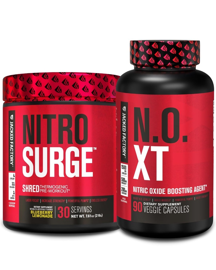 Jacked Factory Nitroshare Shred Termogenic Pre- Workout w Blueberry Lemonade & N.O. XT Booster tlenku azotu dla mężczyzn i kobiet