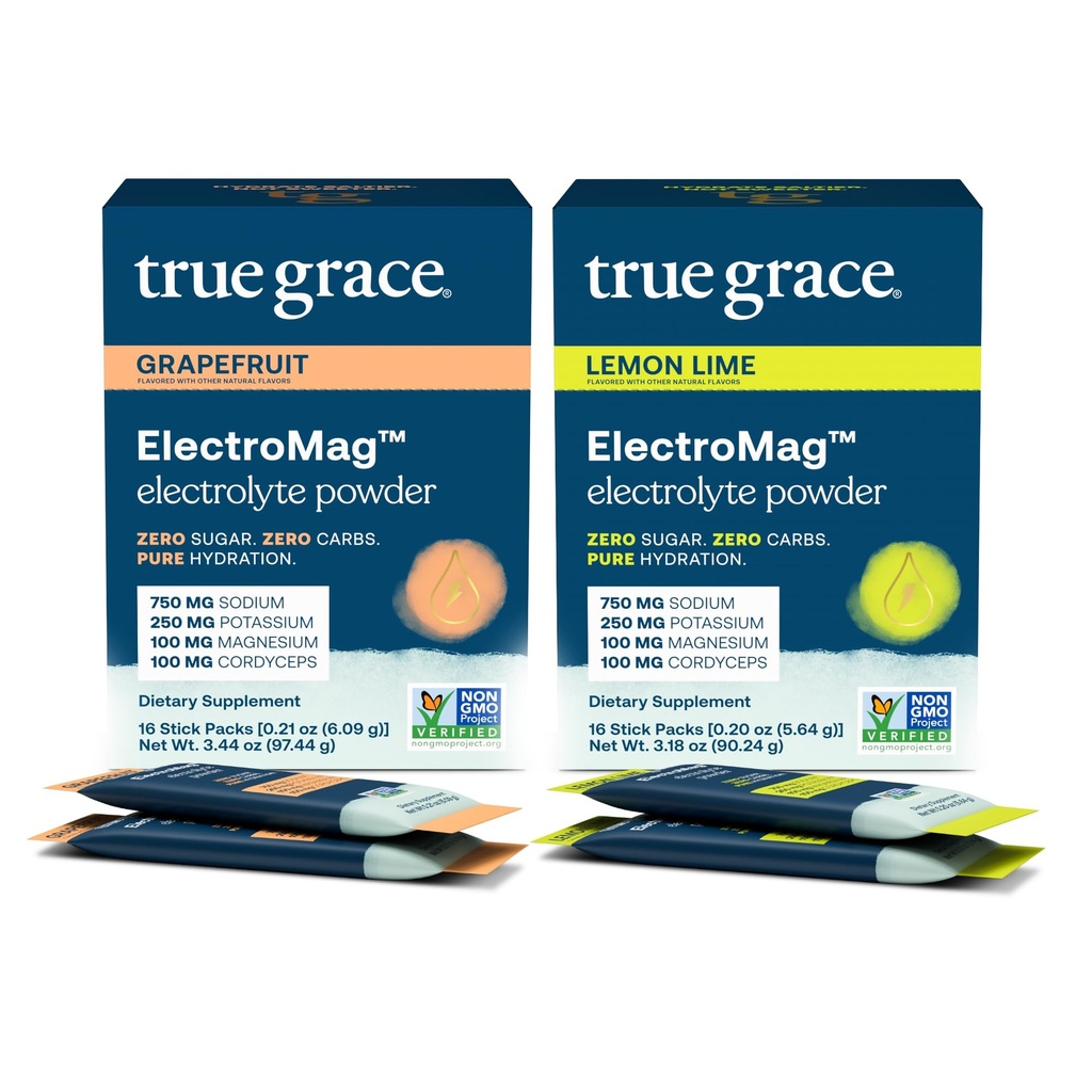 Prawdziwa Grace ElectroMag - Grejpfrut (16 paczek) + limonka cytrynowa (16 paczek) - Proszek elektrolitowy do szybkiego nawodnienia - Zero cukru i węglowodanów - Nie-GMO - 32 Łączne służby