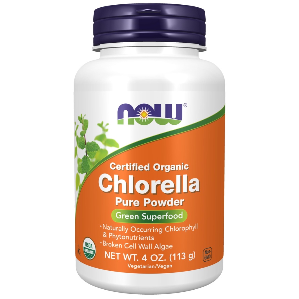 Teraz żywności Suplementy, Organic Chlorella Proszek z naturalnie występującym chlorofilem, beta-karotenem, mieszanymi karotenoidami, witaminą C, żelazem i białkiem, 4-unce