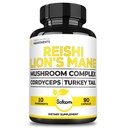 Satoomi Reishi Supplement Complex 5000Mg - 10in1 W połączeniu z Lwami Mane, Cordyceps Sinensis, Chaga Mushroom & in. - 90 Kapsułki na 3 miesiące