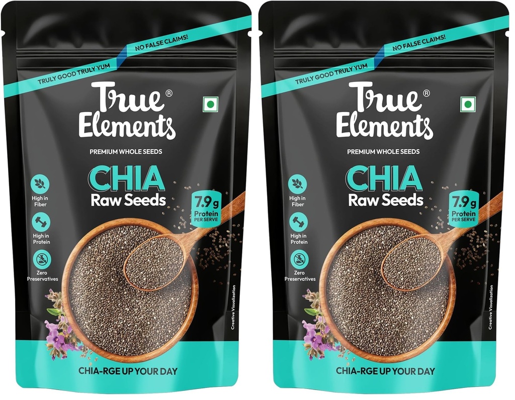 True Elements Raw Chia Seeds 500g - Dirt & Stone Free Premium Chia Seeds | 30 days pack | High Fibre & Plant Protein | Helps with Weight Management | Good for Summer Hydration | Super Seeds for Smoothies, Oats & summer Drinks