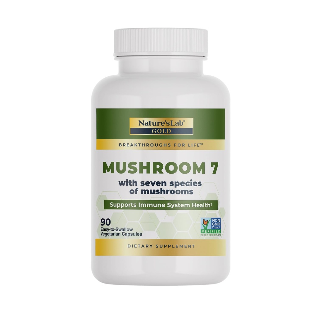 Natural 's Lab Mushroom 7 Organic Blend - Korzyści System immunologiczny, Cell Function and Endurance - 90 Kapsułki (45 Służenie)