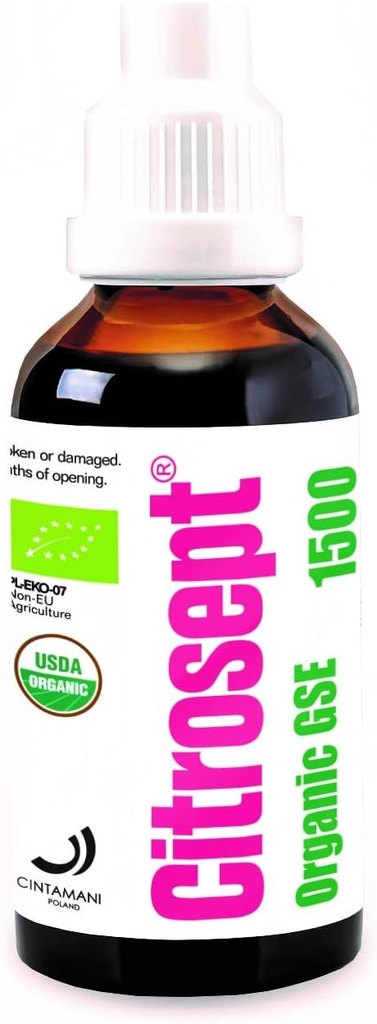 Citrosept Organic GSE, Wyższy Proces Ekstrakcji Jakości dla Czystości 124; Max Siła 124; Oryginalny Grapefruit Seed Extract Płyn z właściwości przeciwutleniających 124; Immune System Support 124; 1 x 50ml Butelka
