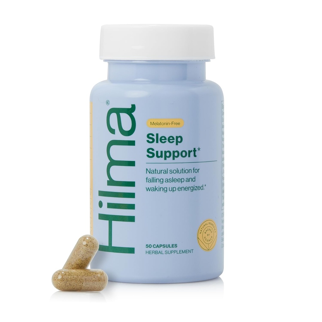 Hilma Sleep Aid Utworzona z magnezu & L- Theanine, Natural Sleep Aid dla dorosłych, aby pomóc Ci Upadek Asleep i pozostań Asleep Melatonine- Free, Non- Drowsy Następny dzień Formuła, 50 Kapsułki wegańskie
