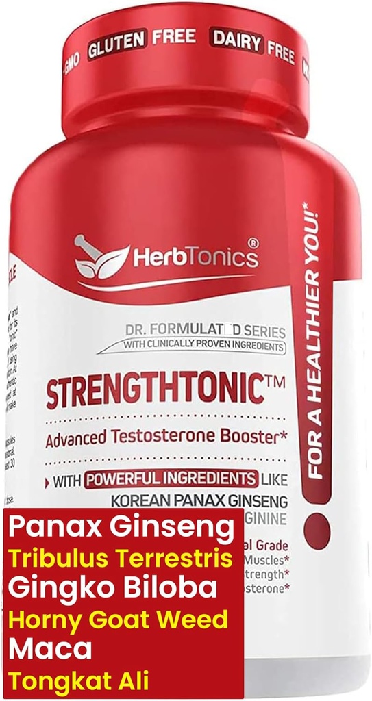 Herbtonics Testosteron Suplement wsparcia dla mężczyzn - Koreański Panax Ginseng & Tribulus Terrestris - Pomaga zdrowej energii, Siła & Stamina - 60 Kapsułki wegańskie