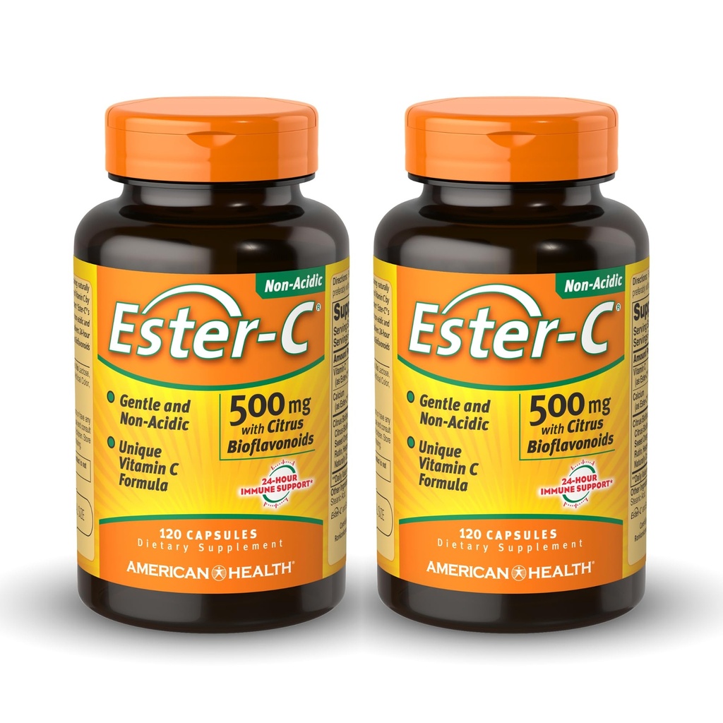 American Health Ester-C 500 mg z Citrus Bioflavonoids - 120 Kapsułek (Opakowanie 2) - 24- Godzina immunologicznego wsparcia - Non-GMO, Gluten Free - 120 Łączne służby