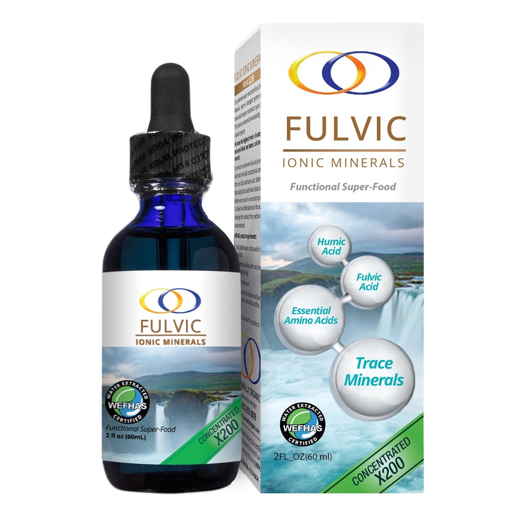 Optimally Organic Water Extraced Fulvic Ionic Minerals X200 - Opatentowany BioActive Fulvic Acid, Humic Acid, Trace Minerals, Electrolytes & Essential Amino Acids - 5 + Month Supply