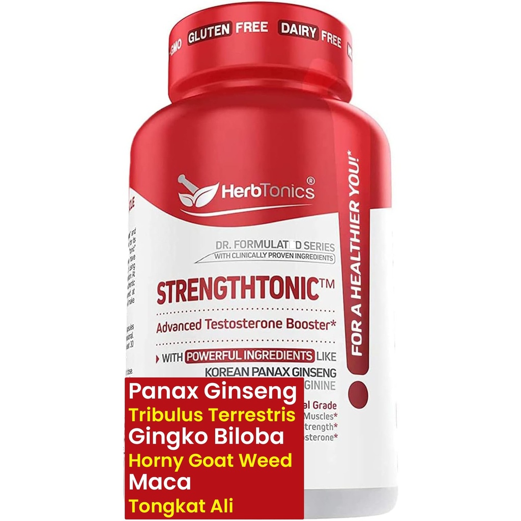 Herbtonics Testosteron Suplement wsparcia dla mężczyzn - Koreański Panax Ginseng & Tribulus Terrestris - Pomaga zdrowej energii, Siła & Stamina - 60 Kapsułki wegańskie