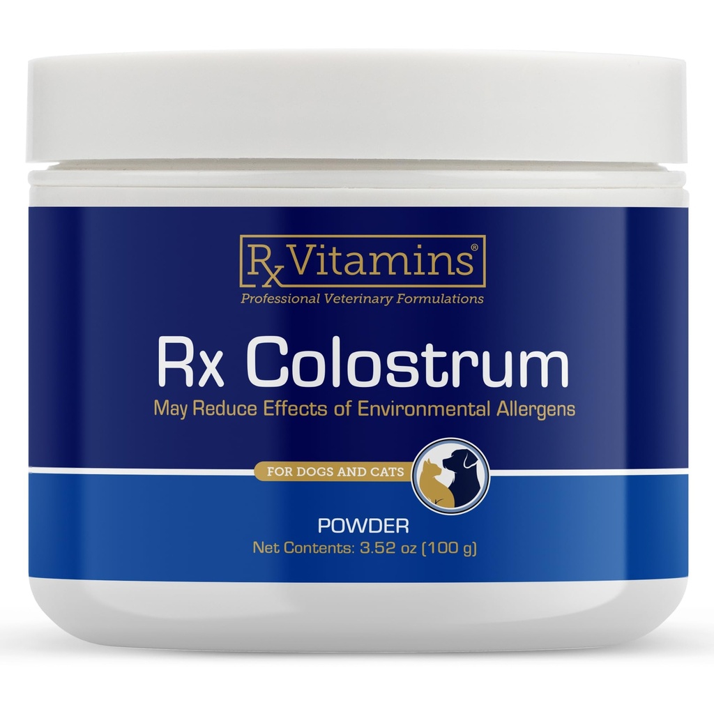 Rx Vitamins Colostrum for Dogs & Cats - Whole Bovine Colostrum Powder - Cat & Dog Supplement Idealne wsparcie immunologiczne, Promotes Digestive Health & Alergy Support - 3.52 oz (100g)