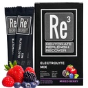 Re3 - Nawodniony - Uzupełnij - Odzyskiwanie pakietów proszku elektrolitu. Bez cukru, 7 Cal, 1.4 Węglowodany. Najlepsza mieszanka witamin i minerałów (mieszanka jagód)