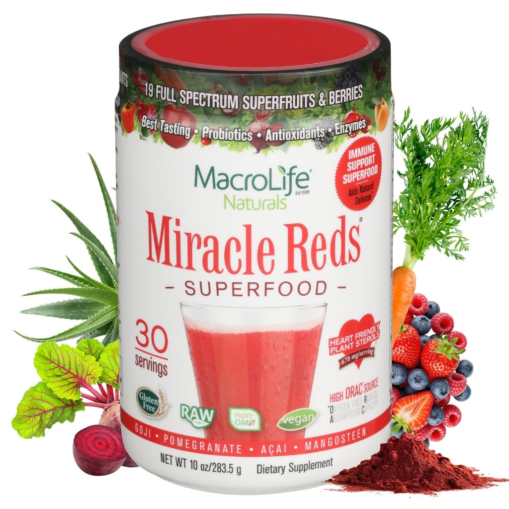 MacroLife Naturals Cud czerwieni Superfood Suplement Proszek Przeciwutleniacze Polifenole Enzymy Probiotyki - Surowy Non-GMO Organic Vegan Gluten & Dairy Free (30 Servings)