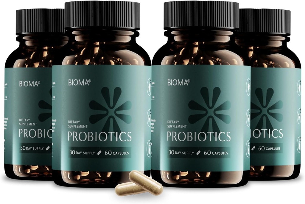 Probiotyki BIOMA do zarządzania masą ciała i zdrowia, 3 w 1 Gut Health Probiotyki i Prebiotyki / Postbiotyki, Slow Release Synbiotic Probiotic Kapsułki dla Gut Health Multi Enzym (240 Czapki)