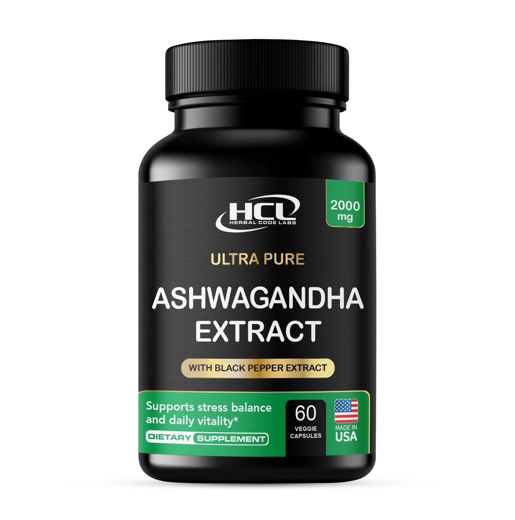 Organiczny Ashwagandha kapsułki 2000 MG ekstrakt proszku korzennego z Black Pepper & Lemon Balm 2 Miesiąc dostaw - naturalny sposób na złagodzenie stresu
