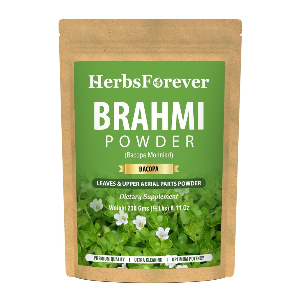 Herbsforever Brahmi Proszek I 100% Pure Bacopa Monnieri I Natural Herbal Supplement - Non-GMO, Wegan, Gluten- Free I Supports Wellness - Jakość Premium 230 GMS