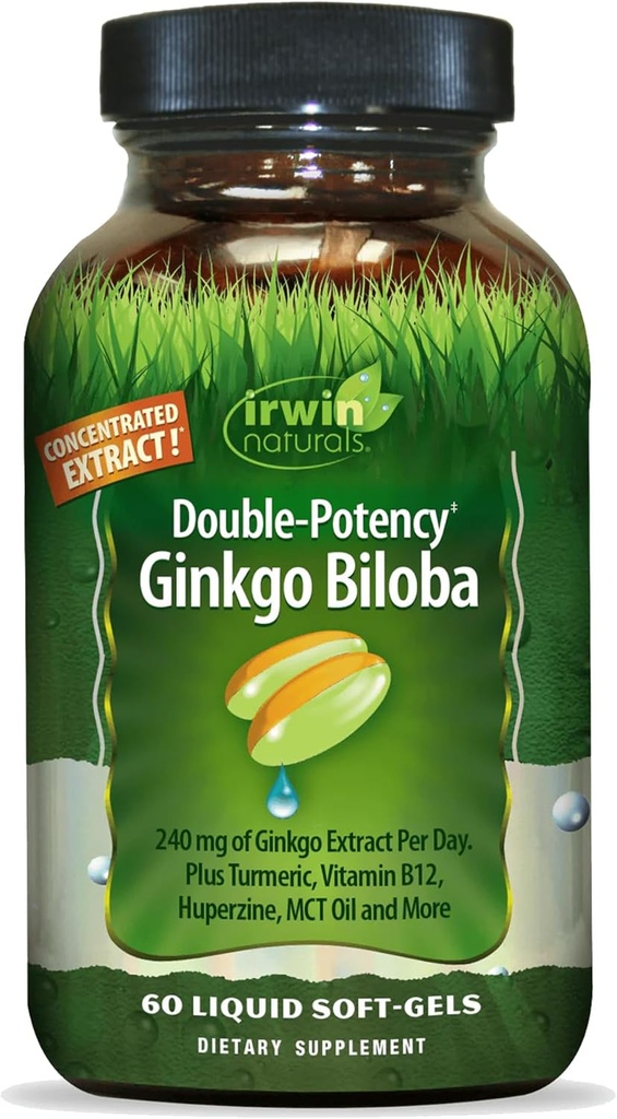 Irwin Naturals Double- Pottency Ginkgo Biloba - 60 Softgels - Wzmocnienie pamięci, Mental Focus & Energia