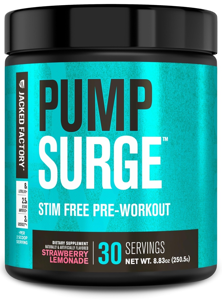 Jacked Factory Pumpslige Kofeina Free Trening wstępny dla mężczyzn i kobiet - Nootropowy Booster & Stim Free Pre Workout - Intensywne pompy, Wzmocnione Focus - 30 Służenia, Truskawka Lemoniada