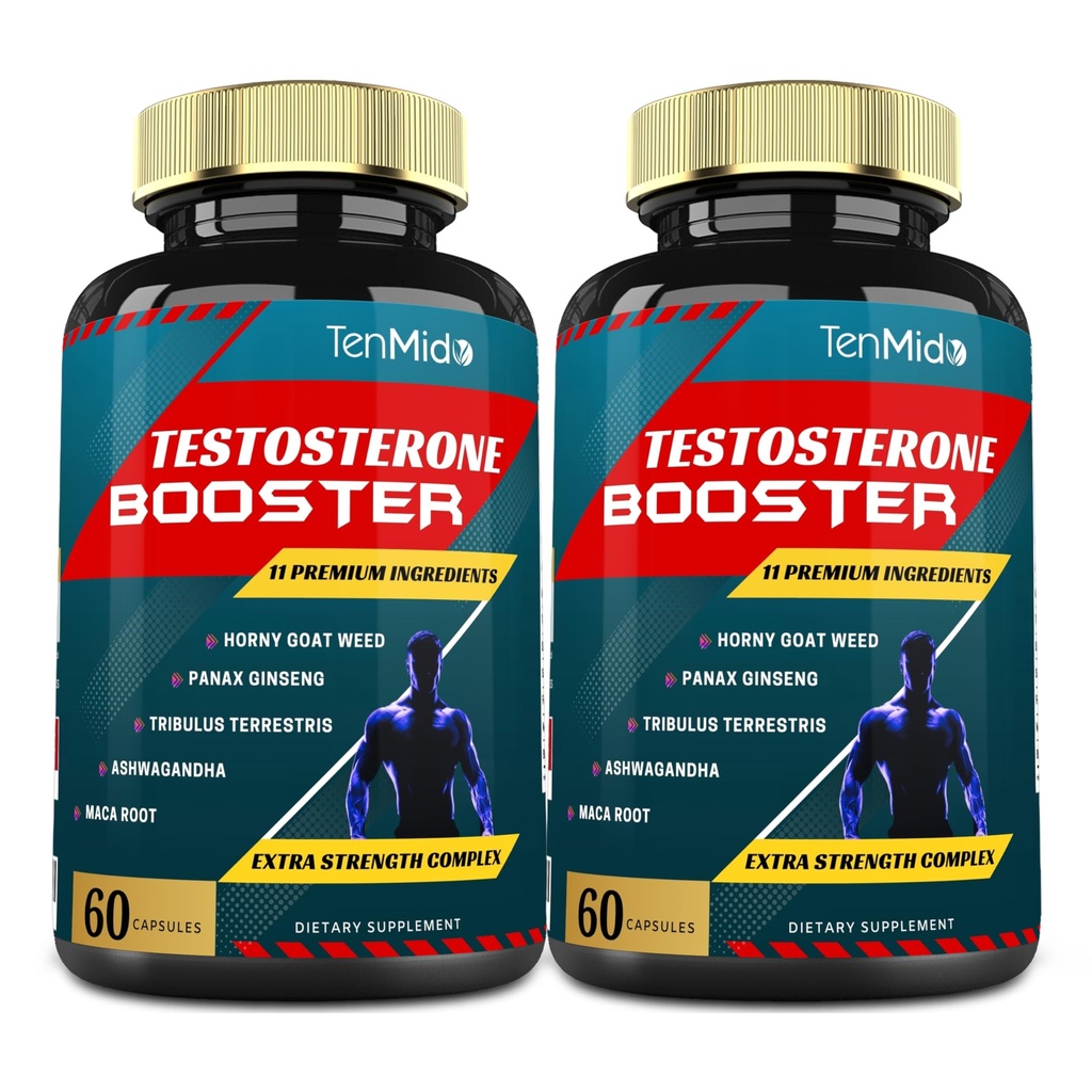 2 Opakowania 60kapsli suplementów testosteronu Booster dla mężczyzn, odpowiednik 10000mg - Natural Stamina, Endurance & Siła Suplement - Muscle Building Growth, Zwiększenie wydajności, Energia