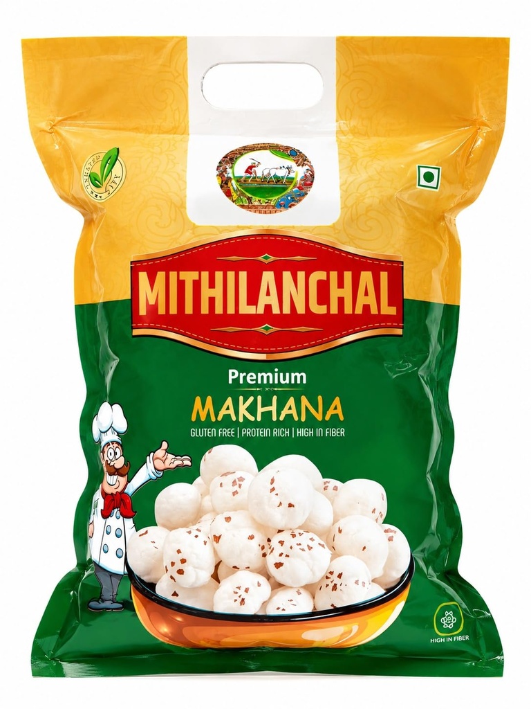 Mithilanchal Makhana Premium Fox Nuts, Natural Roasted Lotus Seeds, Gluten Free Protein Rich Snack, 250 Gram