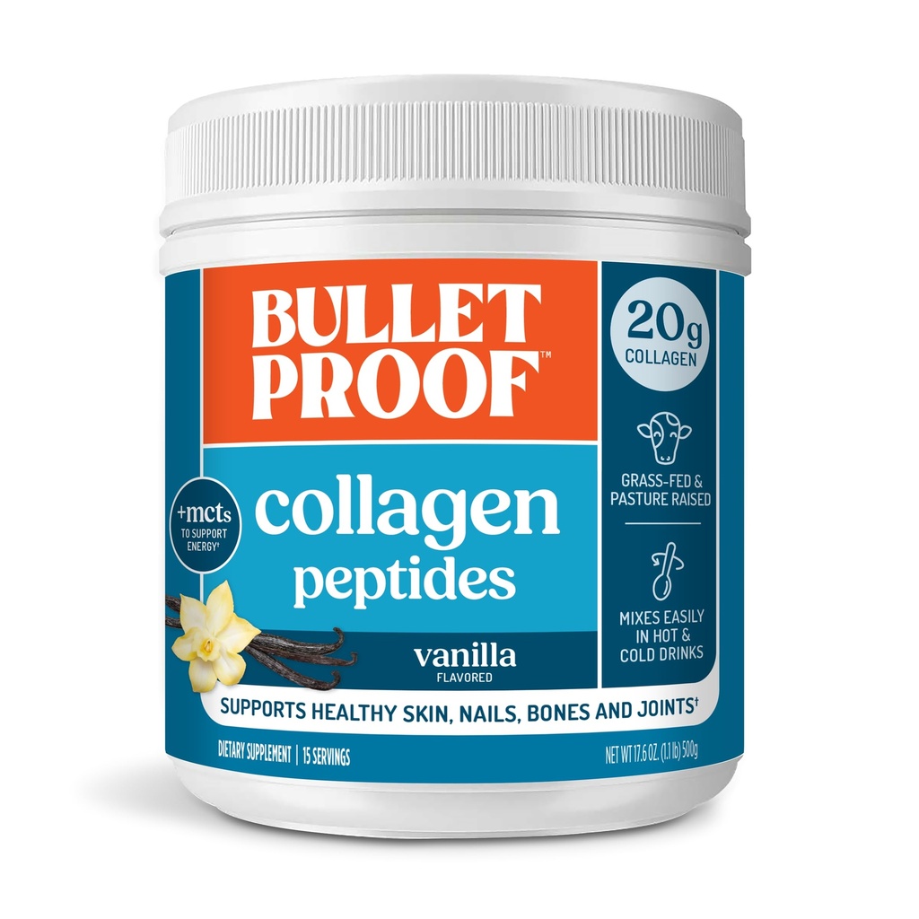 Kuloodporny Kolagen Vanilla Peptydes Proszek z MCT Oil, 17.6 Ounces, Grass- Fed Kolagen Białko skóry, kości i łączniki