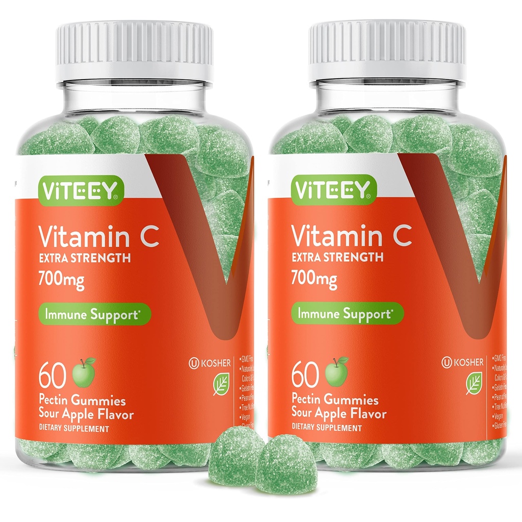 Witeey Żniwa Witamina C Gumiaki dla dorosłych - 700mg Dodatkowa Siła Immune Supplement Supplement - Wegan, Gluten Free - 120 Count