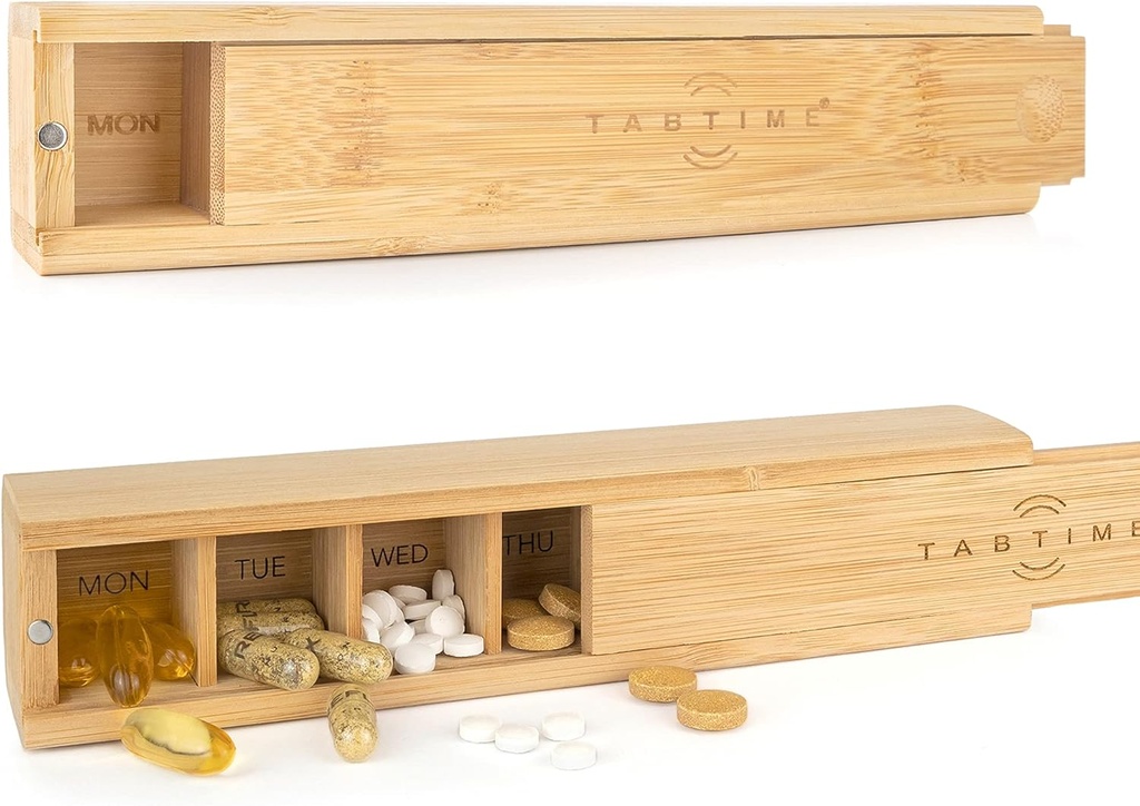 Bambus Weekly Pill Organizer - 7 Day Wood Tablet Box - Idealny Astetic Pill Organizator dla witamin lub suplementów