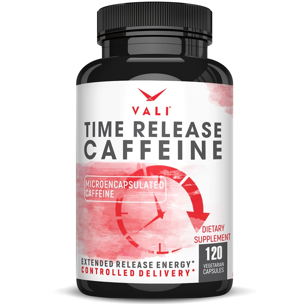 VALI Time Release Caffee 100mg Capsules- Smart Slow Release for Extended Energy & Focus. Zaawansowany suplement nootropowy. Brain Booster Active Performance, Alertness & Clarity. kapsułki