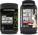 Monowodzian NutraBio Creatine, nieflaworyzowany, (300 g) i proszek z białka matrix, (Vanilla) Suplement Pasek - Energia mięśniowa, maksymalny wzrost, odzysk i siła