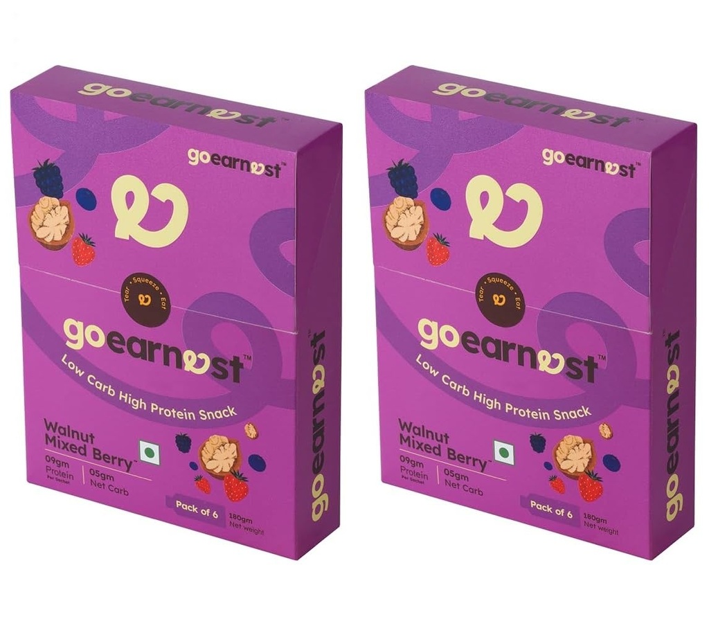 Goearnest Walnut Mixed Berries Low Carb, High Protein Snack | 9g Protein, 5g Net Carbs | No Added Sugar, High Fibre, Gluten Free | 30g, Pack of 2