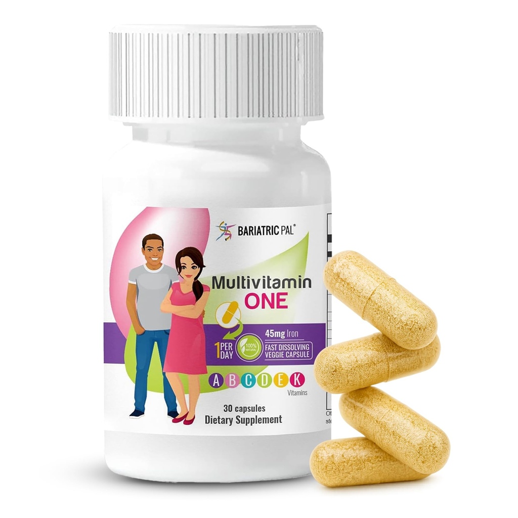 BariatricPal Multivitamin One 1 na dobę! Bariatric Multivitamin kapsułki z 45 mg żelaza 124; Łatwy do połknięcia kapsułki 124; Witamina dla pacjentów chirurgii bariatrycznej 124; 30 Hrabia (1 miesiąc dostawy)