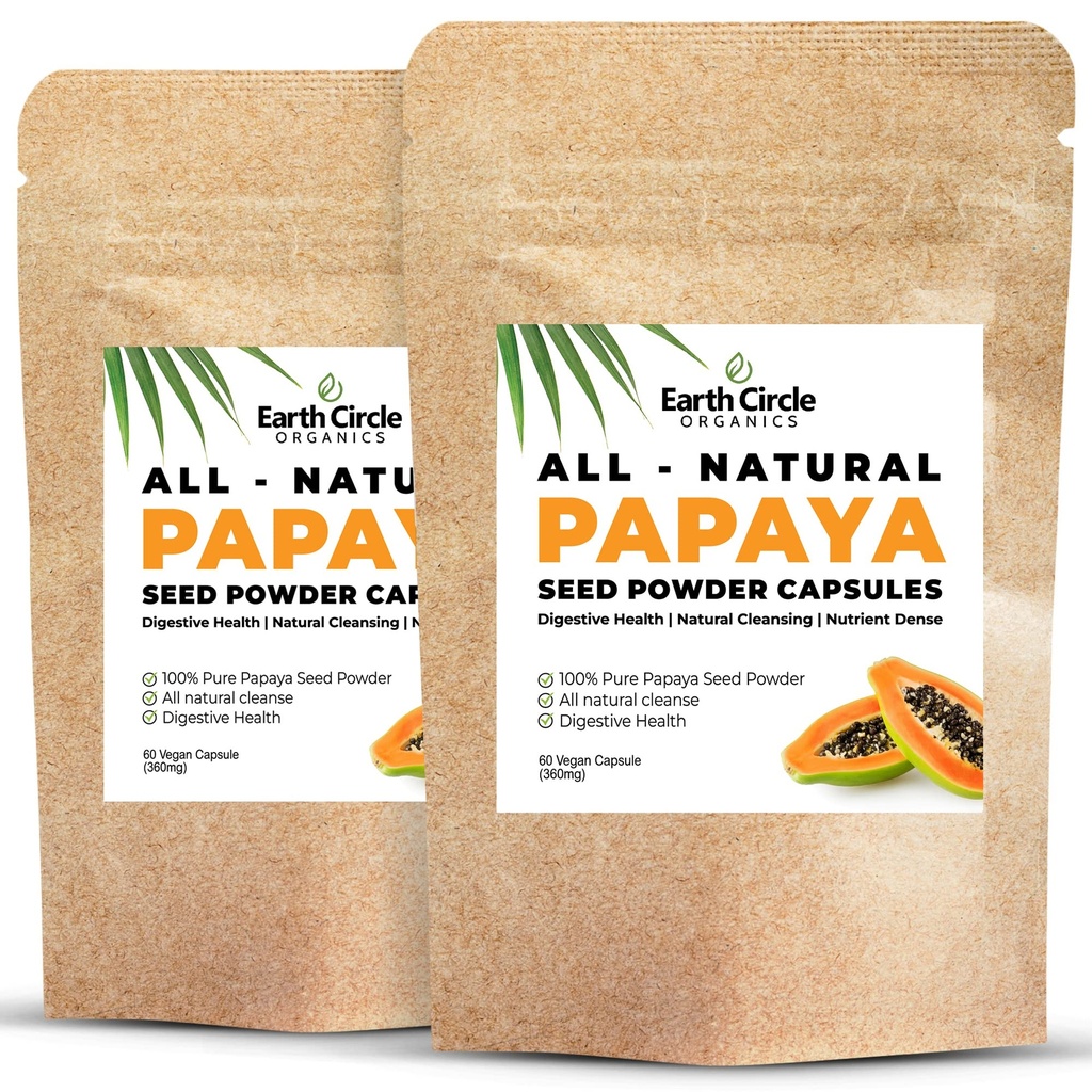 Kapsułki z proszku papaja - Potężny Papain Suplement z witamin A, C, E & Enzymy do trawienia & Gut Zdrowie - 360mg / Podawanie - 60 Kapsułek wegańskich na opakowanie (Opakowanie 2, 60- 120 Day Supply)