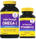 InnovixLabs Witamina K2 i Triple Omega Bundle Pełna Widmo Witamina K2 (90 Softgels) Potrójne Siła Omega-3 Olej rybny (200 Softgels). Obsługuje zdrowe kości, arterie i jointy. *