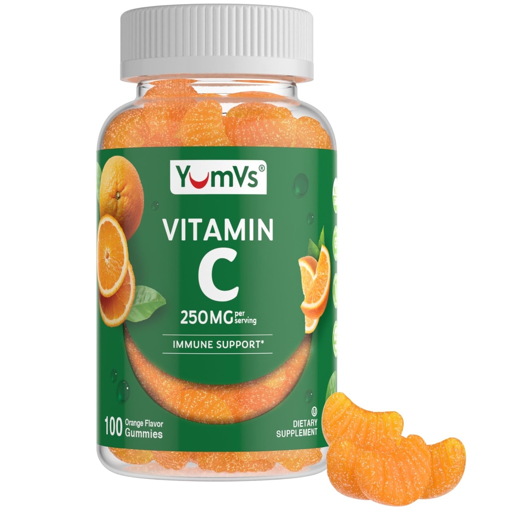 Gumie witaminy C dla dorosłych - 250 mg Gummy pysznej witaminy C - Gummy VIT C - Suplement wsparcia immunologicznego - Kosher pomarańczowy, Halal, Gluten Free (100 Count)