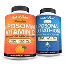 Żywica odżywcza Premium Witamina liposomalna C 1650mg & Liposomal Glutatione Bundle - Wysoka absorpcja Kwas askorbinowy Plus Główny przeciwutleniacz & Czystość wątroby - Non-GMO, Wegan / Wegetarianin - 180 + 60 Kapsułki