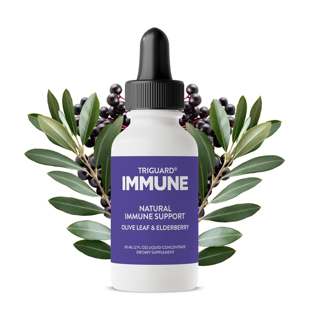 Triguard Plus Koncentrat: 124; Srebrna koloidalna, Sambucus Elderberry Extract & Olive Leaf Extract, 3-in-1 Płynne wsparcie immunologiczne 124; Silny system immunologiczny Booster 124; Wspaniały smak - 3.4oz / 100ml, Made in USA