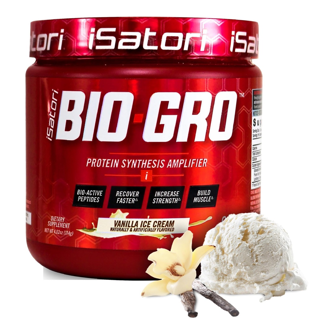 Wzmacniacz protein iSatori BIO- GRO, do odzyskiwania mięśni i wzrostu, wzmocniony stymulant Free Pre- Workout & Colostrum Suplement z Bio- Aktywna Peptydes- Vanilla Ice Cream (60 Servings)