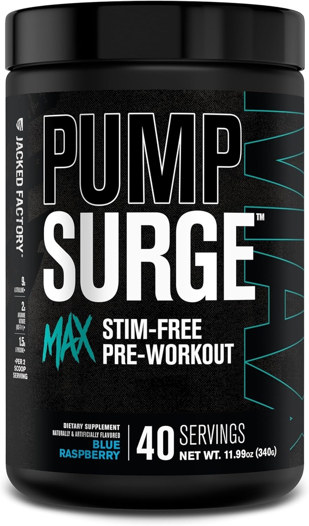 Jacked Factory Pumpslike Max Stim Free Pre Workout - Wysokowydajne Kofeina Free Workout z L- Citrulline, N03- T Arginine Nitrate & Glutathione - 40 Służenia, Niebieski Malina