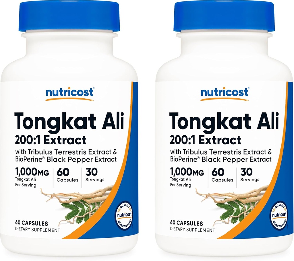 Nutricost Tongkat Ali 1,000mg, 60 Caps (2 butelki) - 30 Servings Per Bottle, Veggie Caps, Non-GMO, Gluten Free