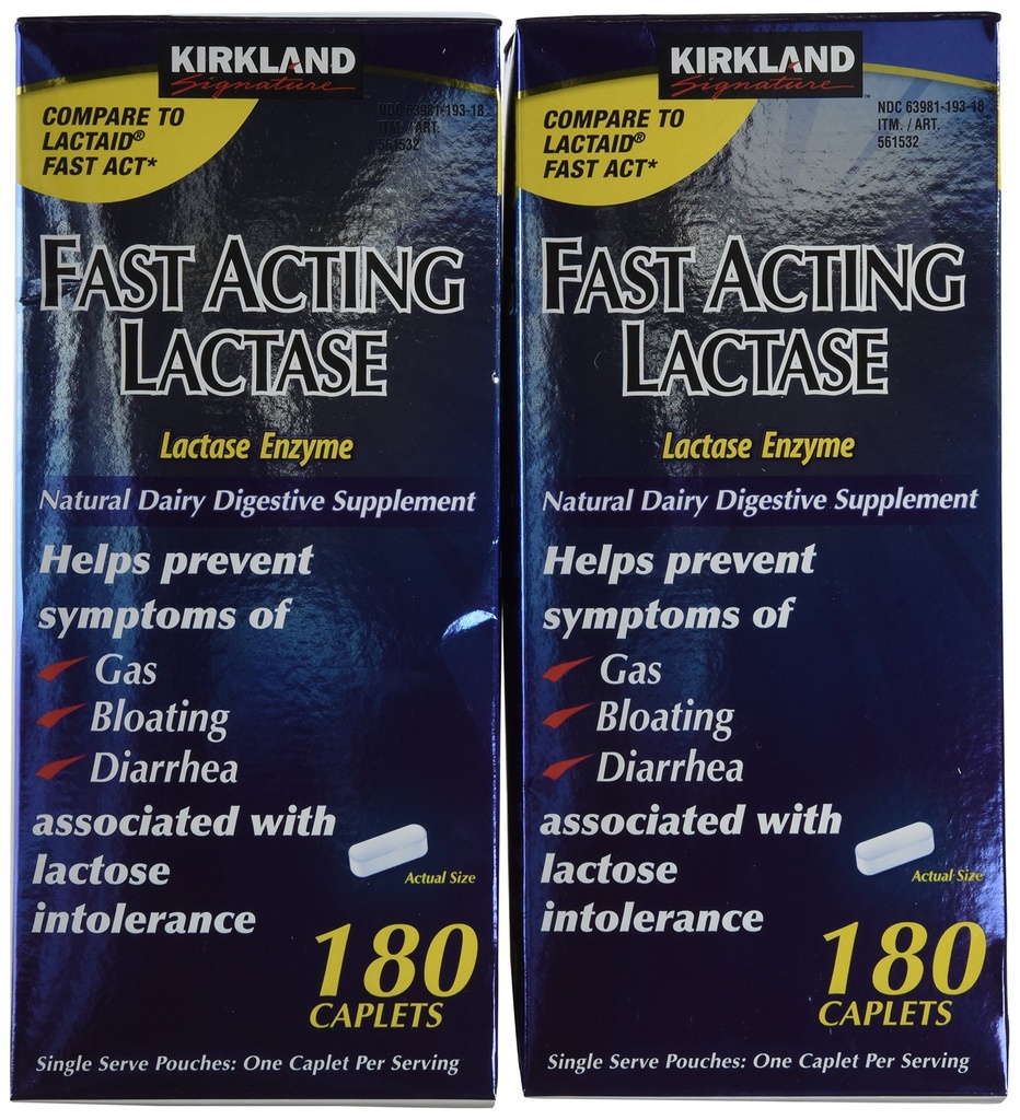 Kirkland Signature fast acting Lactase, (2 opakowania), 360 Ct Caplets
