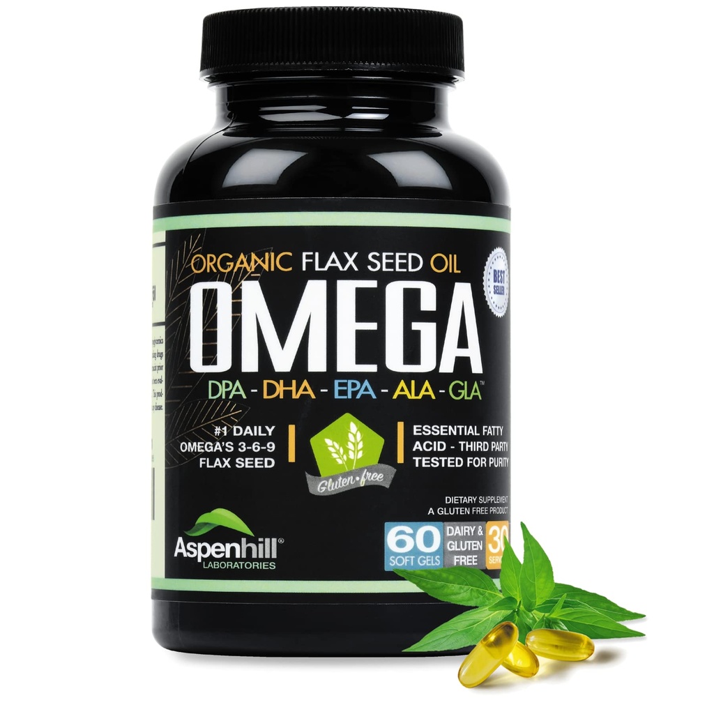 Olej lniany - Omega 3 Super Miesza się z DPA, EPA, DHA, ALA i GLA z Rybami, Borage i organiczny olej lniany - Ponad 2.400 Miligram Siła - Gluten Free - Made in The USA - 60 SoftGels